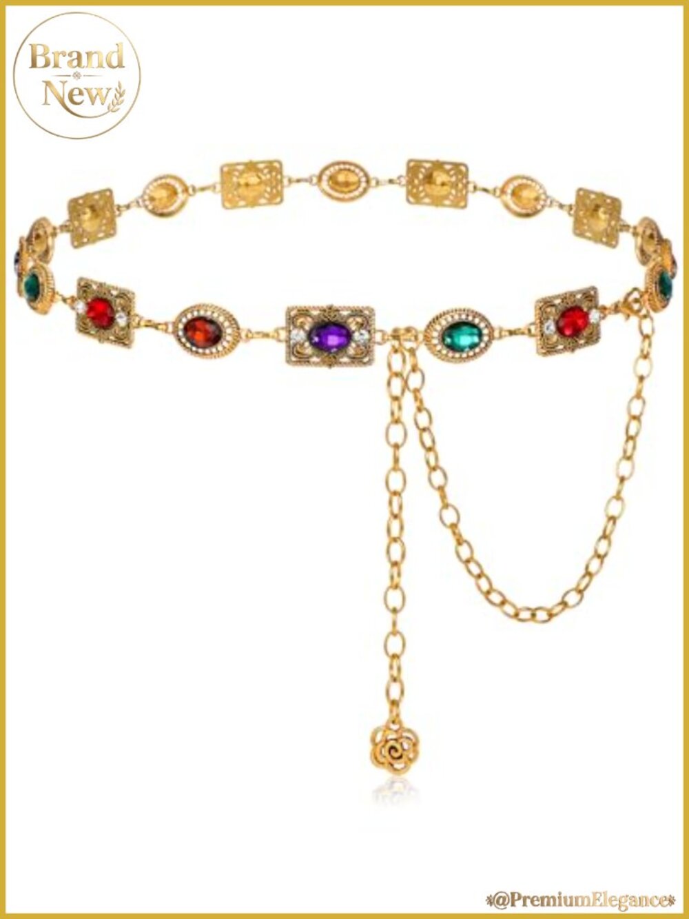 Women Western Concho Chain Belt Cowgirl Metal Gems Waist Chain